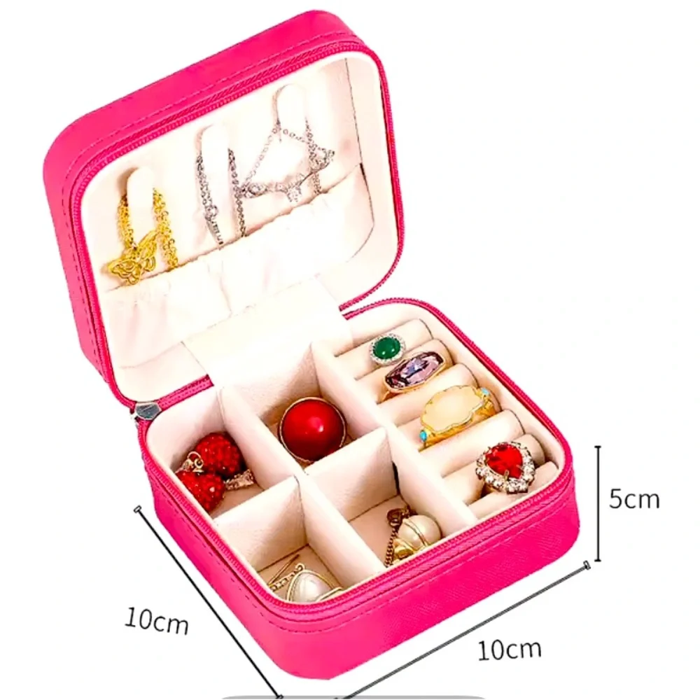 NWT hot pink travel jewelry box storage case rings, earrings, necklaces vegan